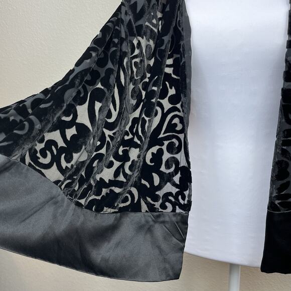Whimsigoth Black Velvet Burnout Satin Long Shawl Wrap Scarf Evening Occasion - Picture 3 of 7